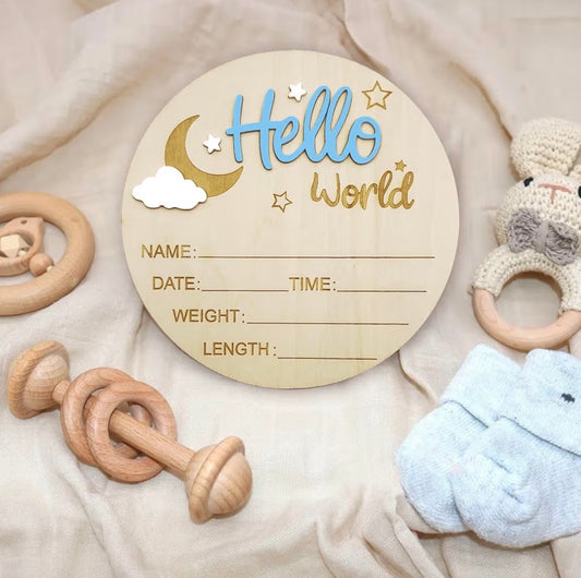 Letrero Hello World azul claro