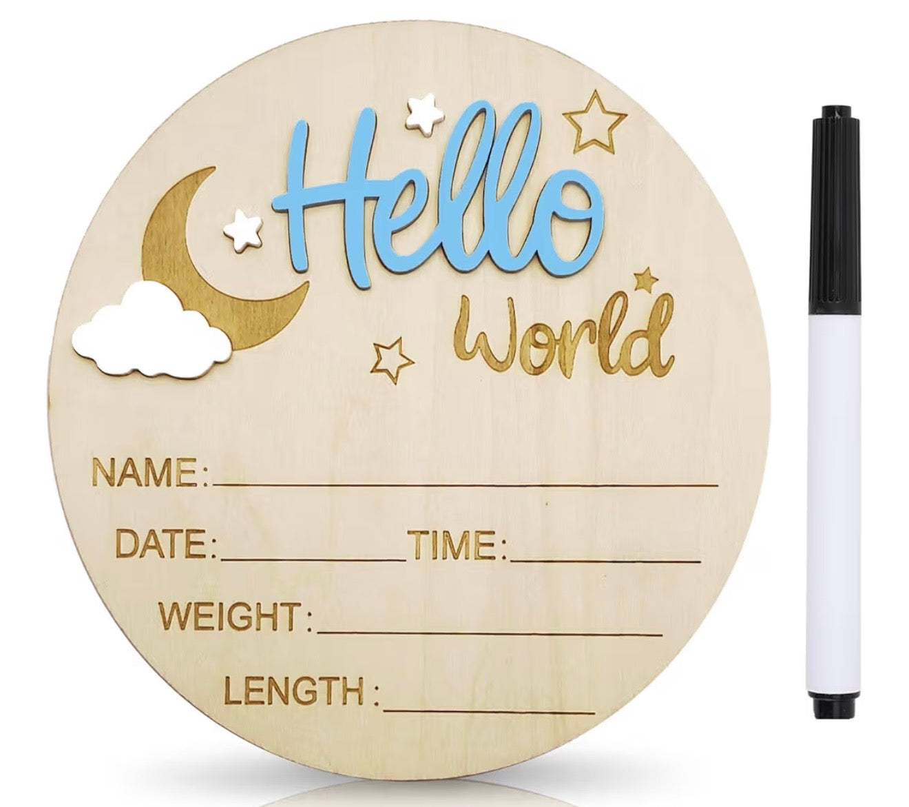 Letrero Hello World azul claro